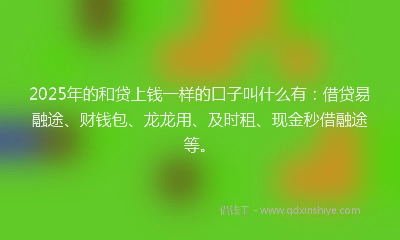 2025年的和贷上钱一样的口子叫什么有：借贷易融途、财钱包、龙龙用、及时租、现金秒借融途等。