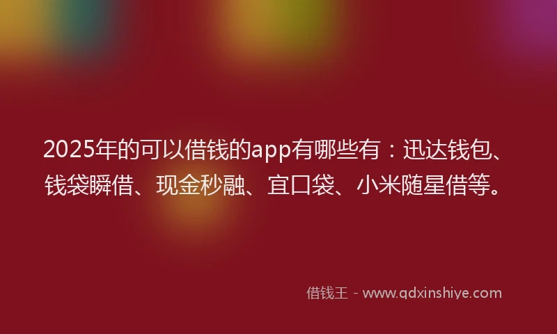 2025年的可以借钱的app有哪些有：迅达钱包、钱袋瞬借、现金秒融、宜口袋、小米随星借等。