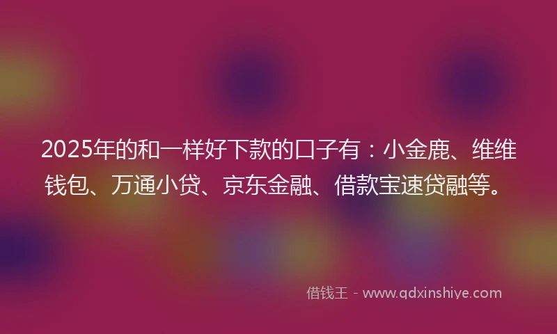 2025年的和一样好下款的口子有：小金鹿、维维钱包、万通小贷、京东金融、借款宝速贷融等。