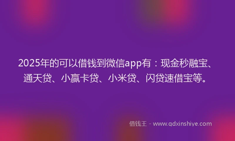 2025年的可以借钱到微信app有：现金秒融宝、通天贷、小赢卡贷、小米贷、闪贷速借宝等。