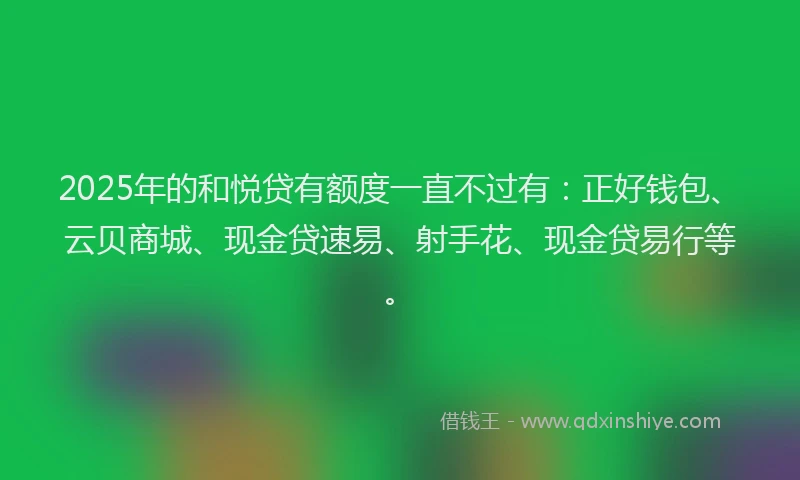 2025年的和悦贷有额度一直不过有：正好钱包、云贝商城、现金贷速易、射手花、现金贷易行等。