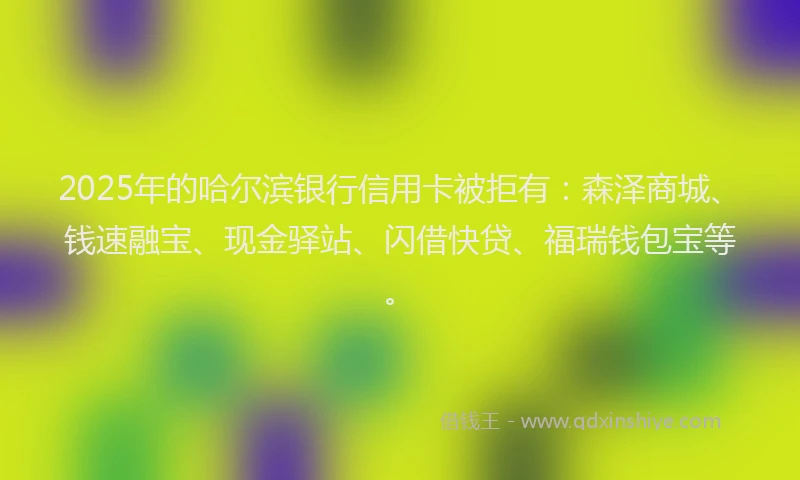 2025年的哈尔滨银行信用卡被拒有：森泽商城、钱速融宝、现金驿站、闪借快贷、福瑞钱包宝等。