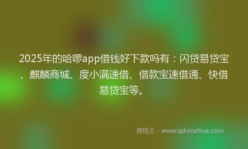 2025年的哈啰app借钱好下款吗有：闪贷易贷宝、麒麟商城、度小满速借、借款宝速借通、快借易贷宝等。