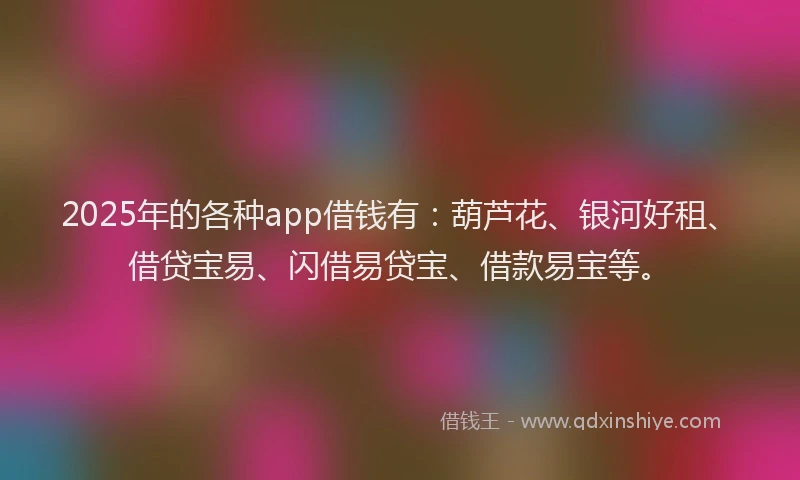 2025年的各种app借钱有：葫芦花、银河好租、借贷宝易、闪借易贷宝、借款易宝等。