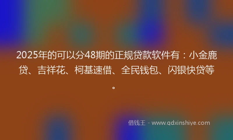 2025年的可以分48期的正规贷款软件有：小金鹿贷、吉祥花、柯基速借、全民钱包、闪银快贷等。