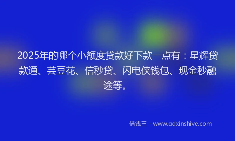 2025年的哪个小额度贷款好下款一点有：星辉贷款通、芸豆花、信秒贷、闪电侠钱包、现金秒融途等。