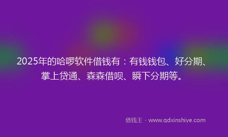 2025年的哈啰软件借钱有：有钱钱包、好分期、掌上贷通、森森借呗、瞬下分期等。