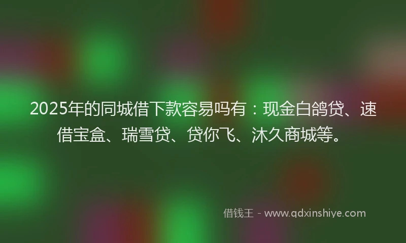 2025年的同城借下款容易吗有：现金白鸽贷、速借宝盒、瑞雪贷、贷你飞、沐久商城等。