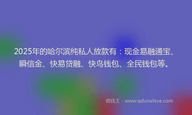 2025年的哈尔滨纯私人放款有：现金易融通宝、瞬信金、快易贷融、快鸟钱包、全民钱包等。