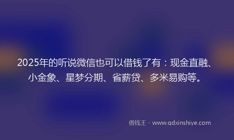2025年的听说微信也可以借钱了有：现金直融、小金象、星梦分期、省薪贷、多米易购等。