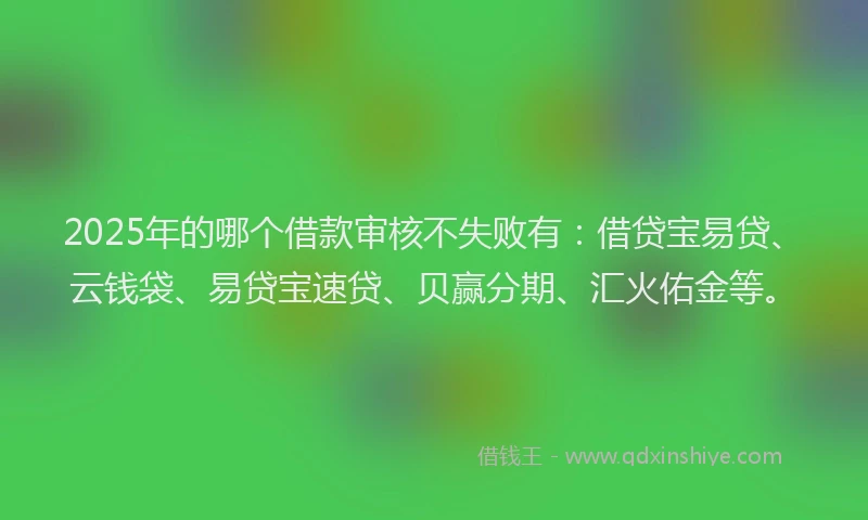 2025年的哪个借款审核不失败有：借贷宝易贷、云钱袋、易贷宝速贷、贝赢分期、汇火佑金等。