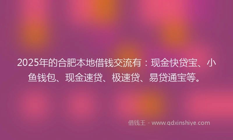 2025年的合肥本地借钱交流有：现金快贷宝、小鱼钱包、现金速贷、极速贷、易贷通宝等。