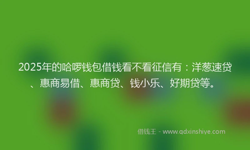2025年的哈啰钱包借钱看不看征信有：洋葱速贷、惠商易借、惠商贷、钱小乐、好期贷等。