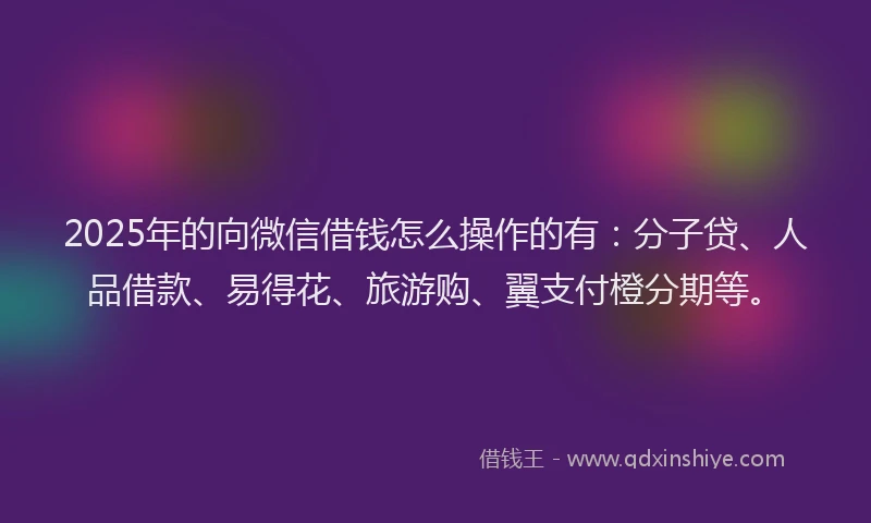2025年的向微信借钱怎么操作的有：分子贷、人品借款、易得花、旅游购、翼支付橙分期等。
