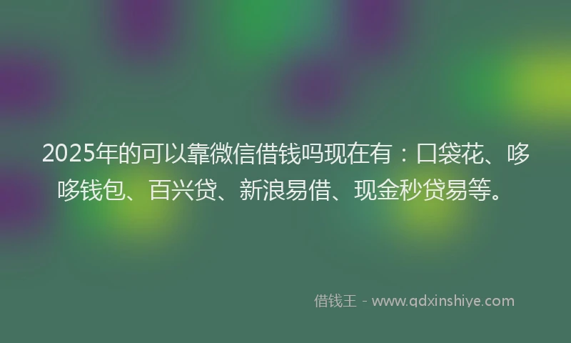 2025年的可以靠微信借钱吗现在有：口袋花、哆哆钱包、百兴贷、新浪易借、现金秒贷易等。