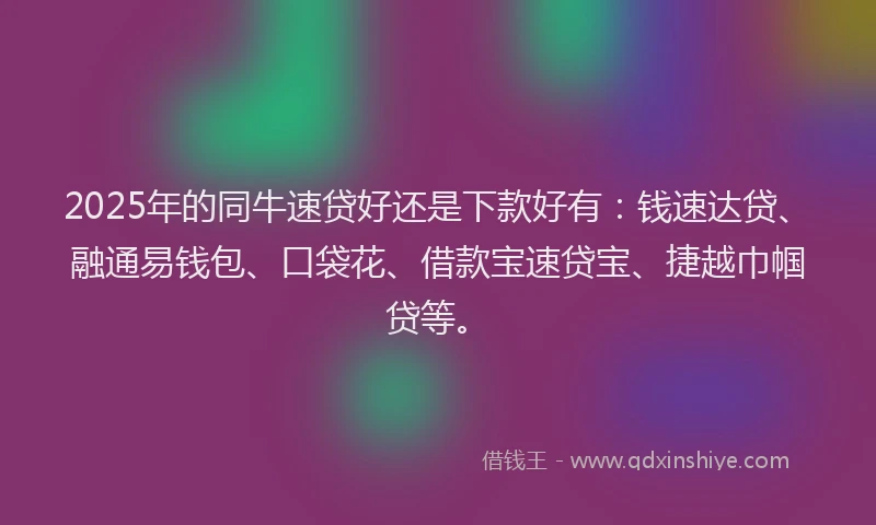 2025年的同牛速贷好还是下款好有：钱速达贷、融通易钱包、口袋花、借款宝速贷宝、捷越巾帼贷等。