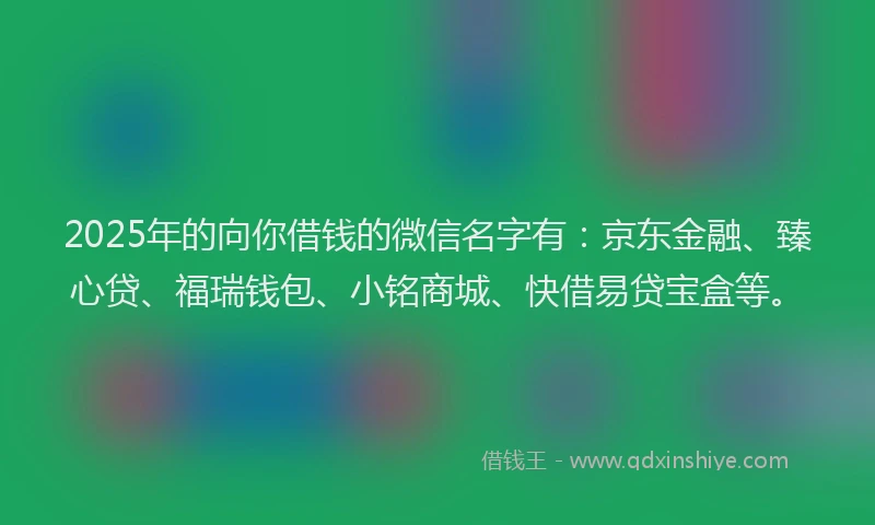 2025年的向你借钱的微信名字有：京东金融、臻心贷、福瑞钱包、小铭商城、快借易贷宝盒等。