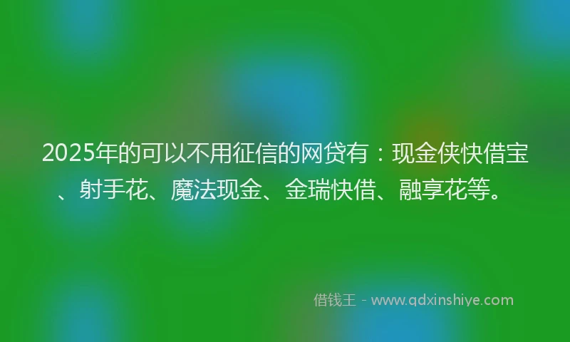 2025年的可以不用征信的网贷有：现金侠快借宝、射手花、魔法现金、金瑞快借、融享花等。