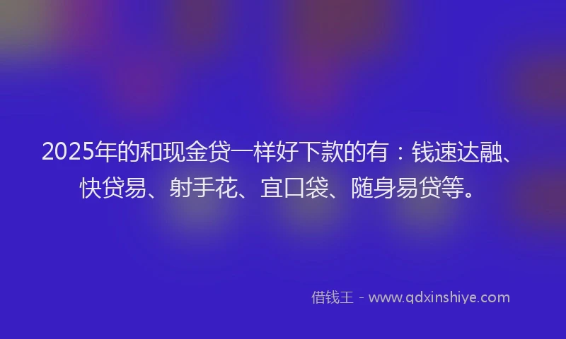 2025年的和现金贷一样好下款的有：钱速达融、快贷易、射手花、宜口袋、随身易贷等。