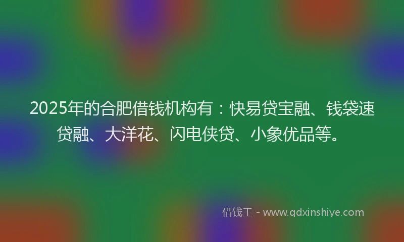 2025年的合肥借钱机构有：快易贷宝融、钱袋速贷融、大洋花、闪电侠贷、小象优品等。