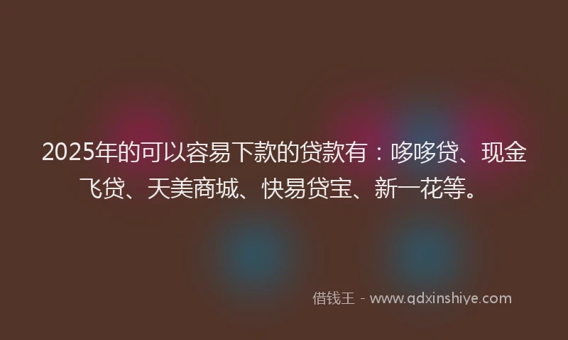 2025年的可以容易下款的贷款有：哆哆贷、现金飞贷、天美商城、快易贷宝、新一花等。