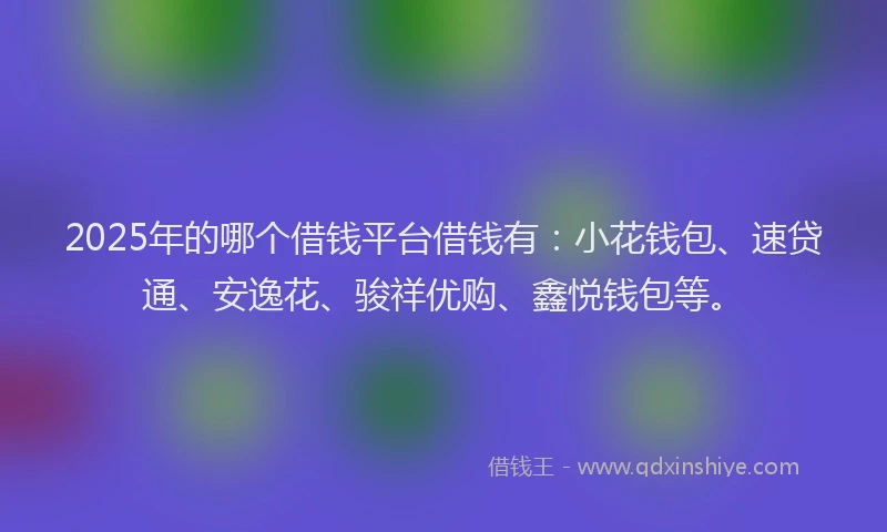 2025年的哪个借钱平台借钱有：小花钱包、速贷通、安逸花、骏祥优购、鑫悦钱包等。