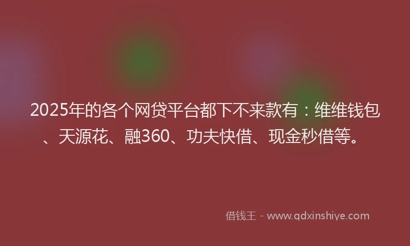 2025年的各个网贷平台都下不来款有：维维钱包、天源花、融360、功夫快借、现金秒借等。