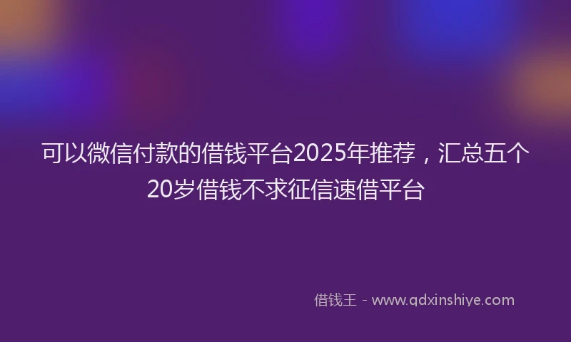 可以微信付款的借钱平台2025年推荐，汇总五个20岁借钱不求征信速借平台