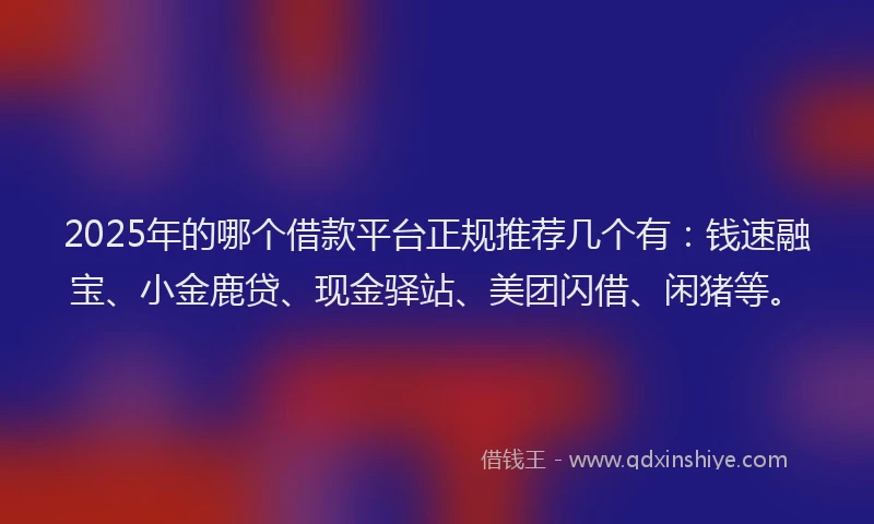 2025年的哪个借款平台正规推荐几个有：钱速融宝、小金鹿贷、现金驿站、美团闪借、闲猪等。