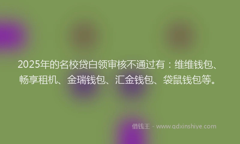 2025年的名校贷白领审核不通过有：维维钱包、畅享租机、金瑞钱包、汇金钱包、袋鼠钱包等。