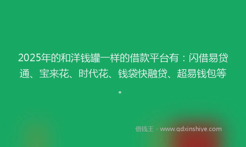 2025年的和洋钱罐一样的借款平台有：闪借易贷通、宝来花、时代花、钱袋快融贷、超易钱包等。