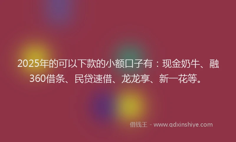 2025年的可以下款的小额口子有：现金奶牛、融360借条、民贷速借、龙龙享、新一花等。