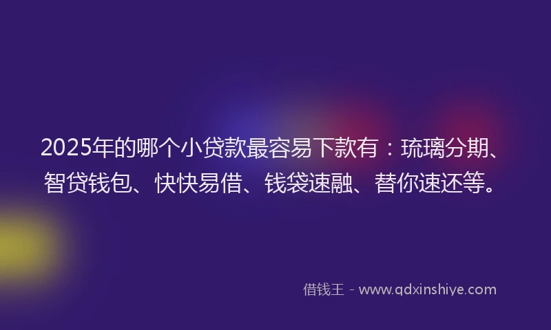 2025年的哪个小贷款最容易下款有：琉璃分期、智贷钱包、快快易借、钱袋速融、替你速还等。