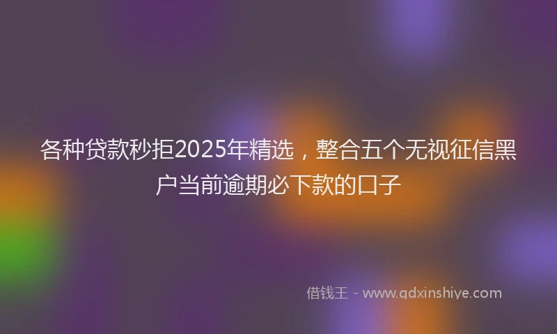 各种贷款秒拒2025年精选，整合五个无视征信黑户当前逾期必下款的口子