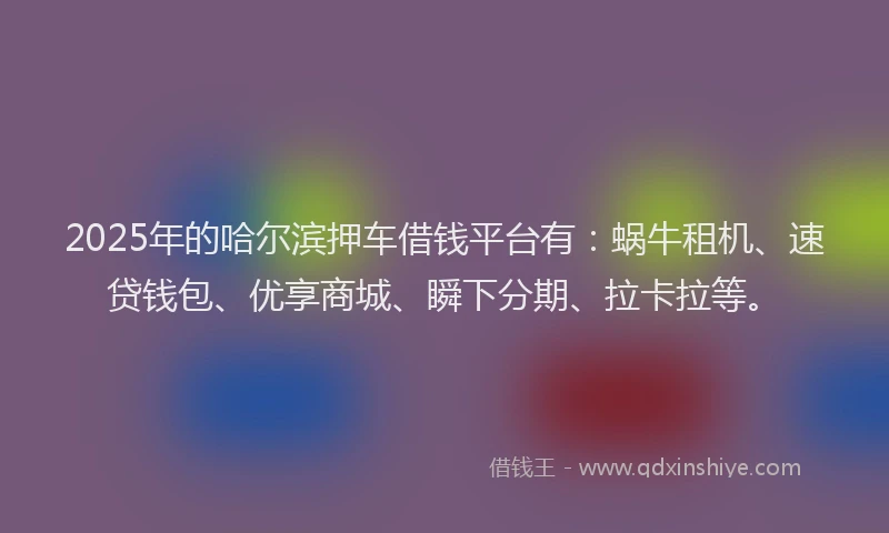 2025年的哈尔滨押车借钱平台有：蜗牛租机、速贷钱包、优享商城、瞬下分期、拉卡拉等。