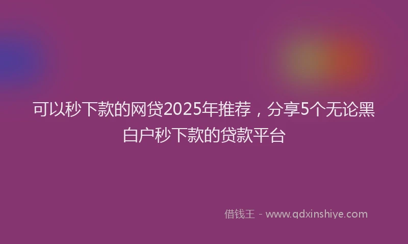可以秒下款的网贷2025年推荐，分享5个无论黑白户秒下款的贷款平台