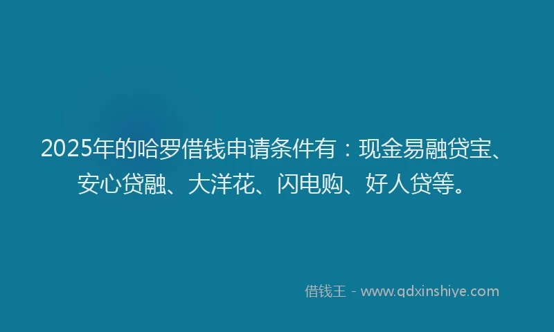 2025年的哈罗借钱申请条件有：现金易融贷宝、安心贷融、大洋花、闪电购、好人贷等。