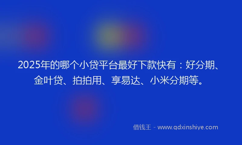 2025年的哪个小贷平台最好下款快有：好分期、金叶贷、拍拍用、享易达、小米分期等。