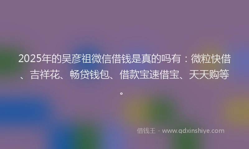 2025年的吴彦祖微信借钱是真的吗有：微粒快借、吉祥花、畅贷钱包、借款宝速借宝、天天购等。