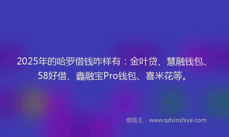2025年的哈罗借钱咋样有:金叶贷、慧融钱包、58好借、鑫融宝Pro钱包、喜米花等。