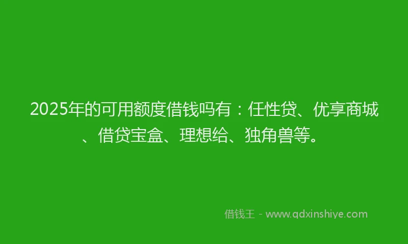2025年的可用额度借钱吗有：任性贷、优享商城、借贷宝盒、理想给、独角兽等。