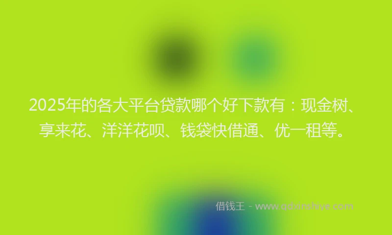2025年的各大平台贷款哪个好下款有：现金树、享来花、洋洋花呗、钱袋快借通、优一租等。