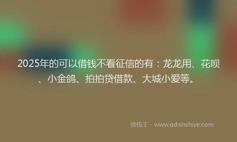 2025年的可以借钱不看征信的有：龙龙用、花呗、小金鸽、拍拍贷借款、大城小爱等。