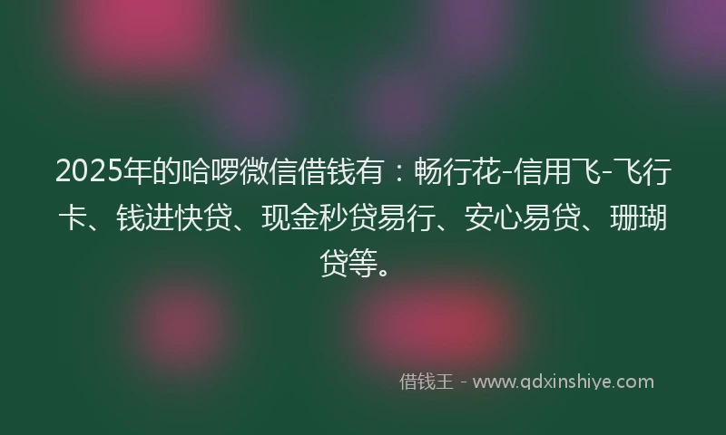 2025年的哈啰微信借钱有：畅行花-信用飞-飞行卡、钱进快贷、现金秒贷易行、安心易贷、珊瑚贷等。