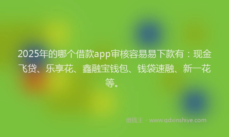 2025年的哪个借款app审核容易易下款有：现金飞贷、乐享花、鑫融宝钱包、钱袋速融、新一花等。