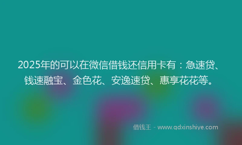 2025年的可以在微信借钱还信用卡有：急速贷、钱速融宝、金色花、安逸速贷、惠享花花等。