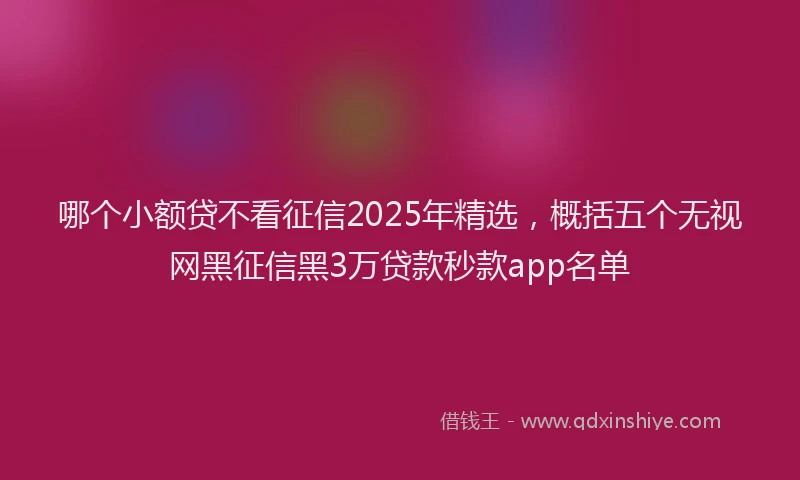 哪个小额贷不看征信2025年精选，概括五个无视网黑征信黑3万贷款秒款app名单