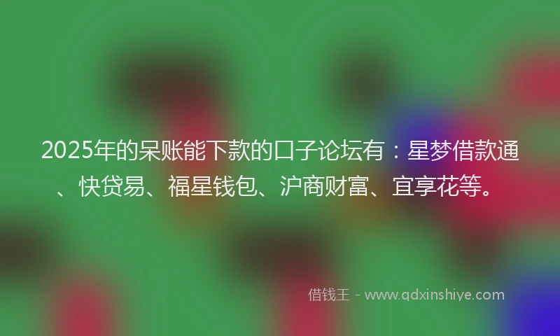 2025年的呆账能下款的口子论坛有：星梦借款通、快贷易、福星钱包、沪商财富、宜享花等。