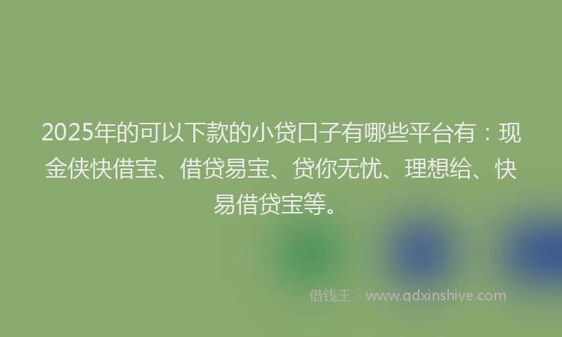 2025年的可以下款的小贷口子有哪些平台有：现金侠快借宝、借贷易宝、贷你无忧、理想给、快易借贷宝等。