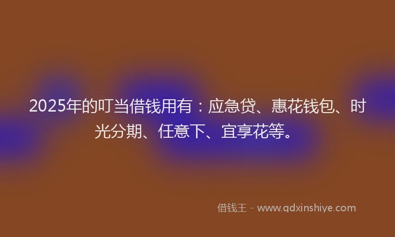 2025年的叮当借钱用有：应急贷、惠花钱包、时光分期、任意下、宜享花等。